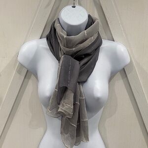 Nordstrom Two Tone Light Dark Gray Italian Scarf 100% Silk With Treaded Detail